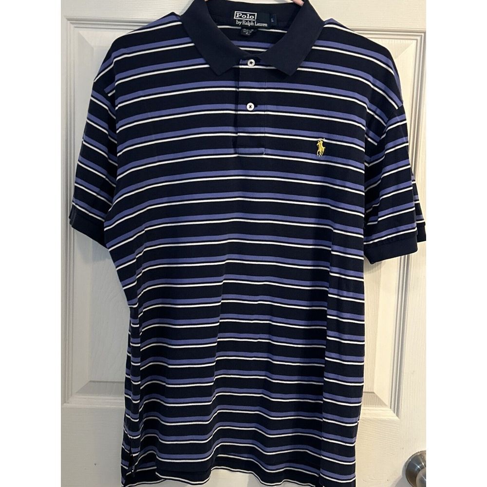 Polo by Ralph Lauren Purple/Blue Striped Polo Shirt with Logo L